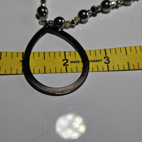 New York Silver Tone Beaded Necklace Teardrop Shaped Pendant 17-19" - Picture 10 of 14